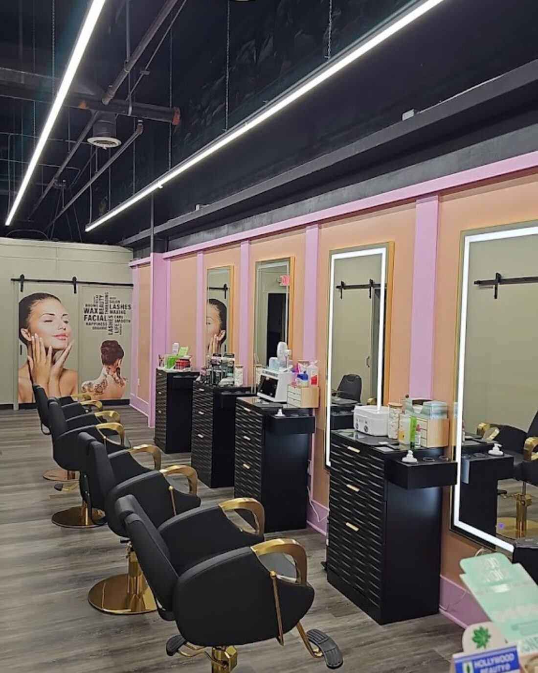 Treatment stations and mirrors along the studio floor